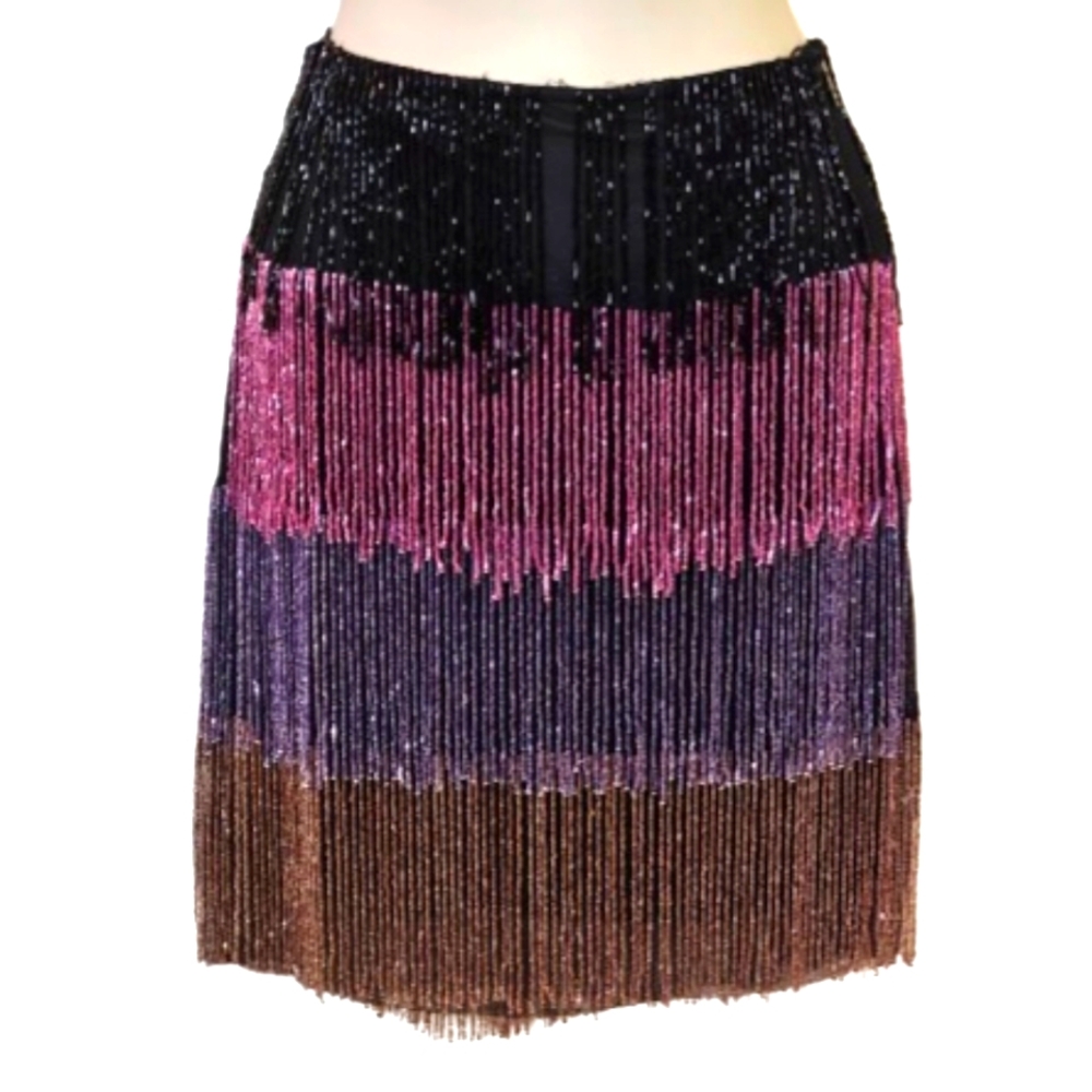 Nasty Gal Black, Pink, Purple, and Brown Beaded Mini Skirt